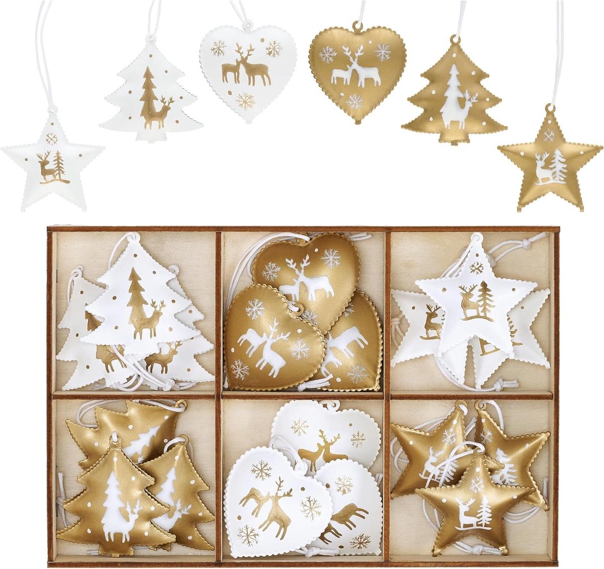 Allecto plus - Kerst opknoping decoraties met belletjes en sterren - Traditionele kerstversiering