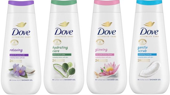 Gel douche Dove Advanced Care - Mix - 4 x 225 ml - Pack économique