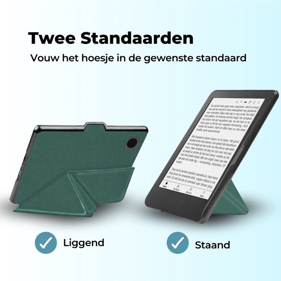 RENALUX - Hoesje Geschikt voor Kobo Clara BW E-Reader - Sleepcover Bookcase - Book Cover - Donkergroen — afbeelding 5