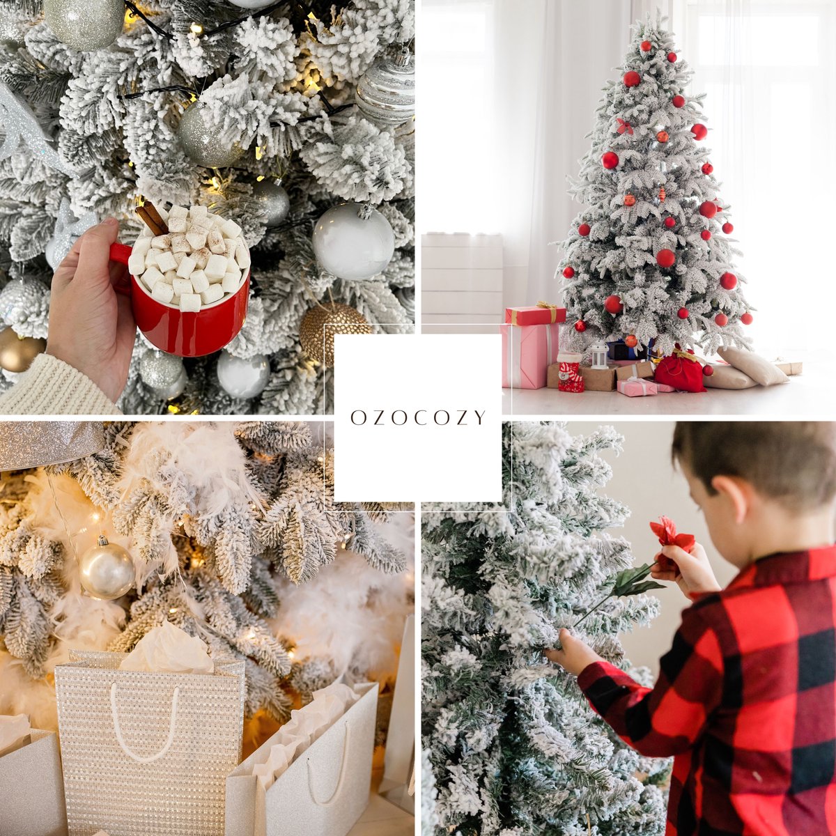 Ozocozy Kunstkerstboom - Kerstboom - 150 cm - Kunstkerstboom met LED-verlichting - Kerstboom met verlichting - 240 LED lampjes - 580 Takken - Met sneeuw - Frosted - Kerst - Inclusief opbergtas – foto 8
