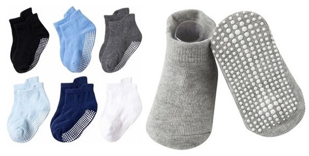 Stevige Antislip Sokken voor Kinderen – Blauw – 6 Paar (2-5 Jaar) - Enkelsokken
