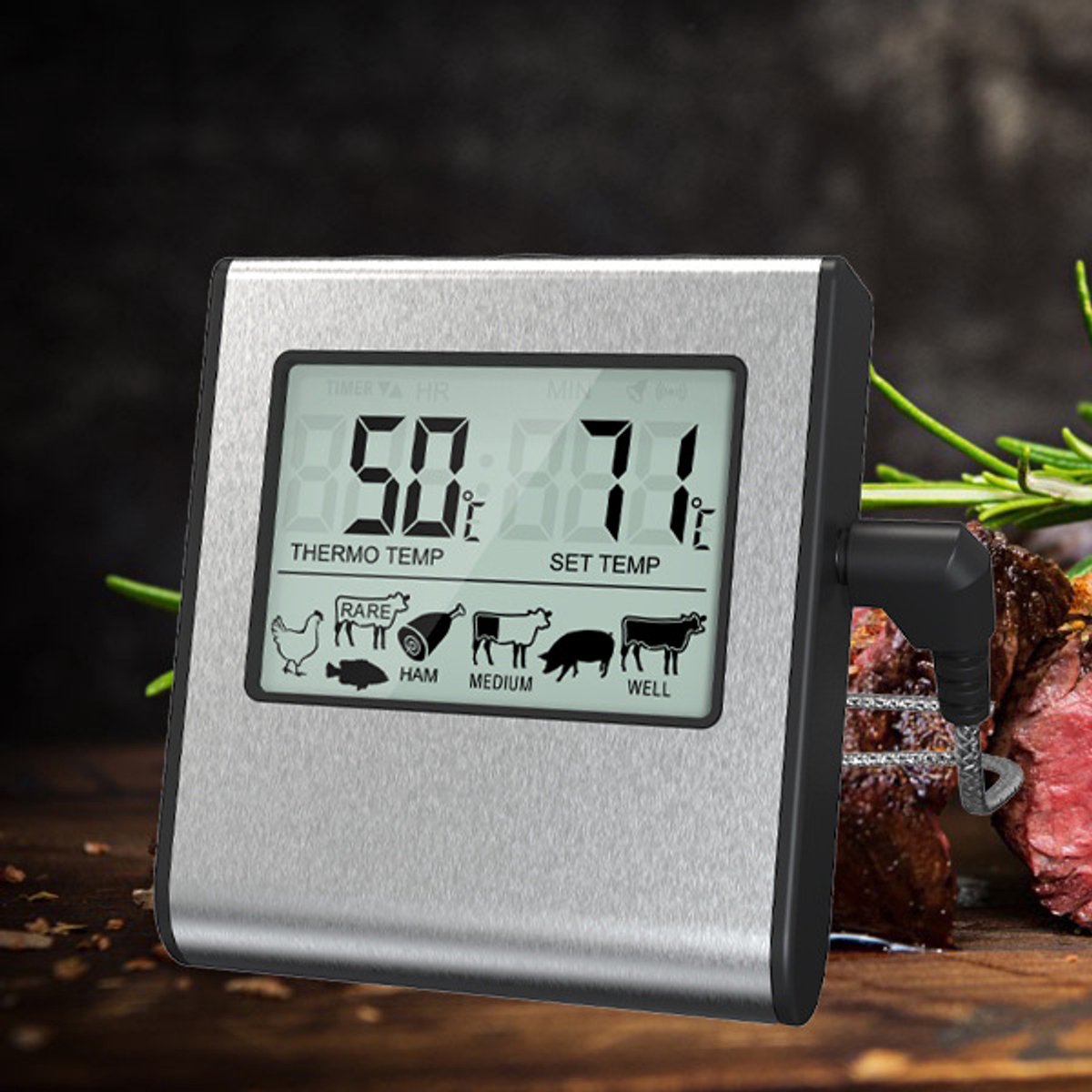 Digitale keukenthermometer met sonde en timer - groot lcd-scherm - temperatuursonde voor koken - BBQ levensmiddelen - vlees - oven - grill - nauwkeurige metingen — cadeau in Kookcadeaus - foto 5