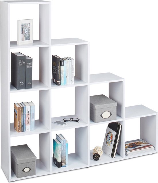 Hinder duidelijkheid verkouden worden relaxdays - boekenkast hout met 10 vakken - roomdivider - trapvormige rek /  kast wit | bol.com