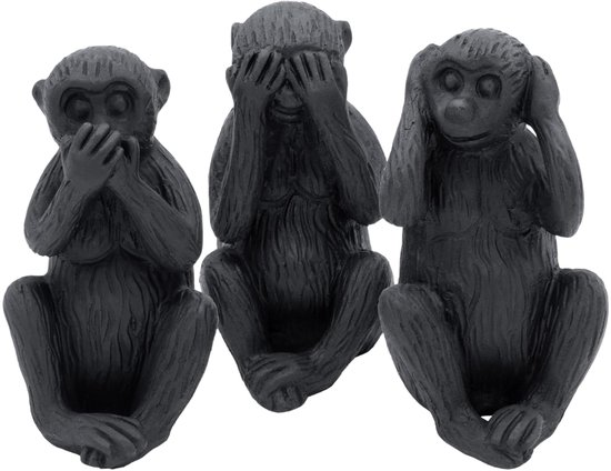 Image Singes entendre voir ne rien dire noir 12 cm lot de 3