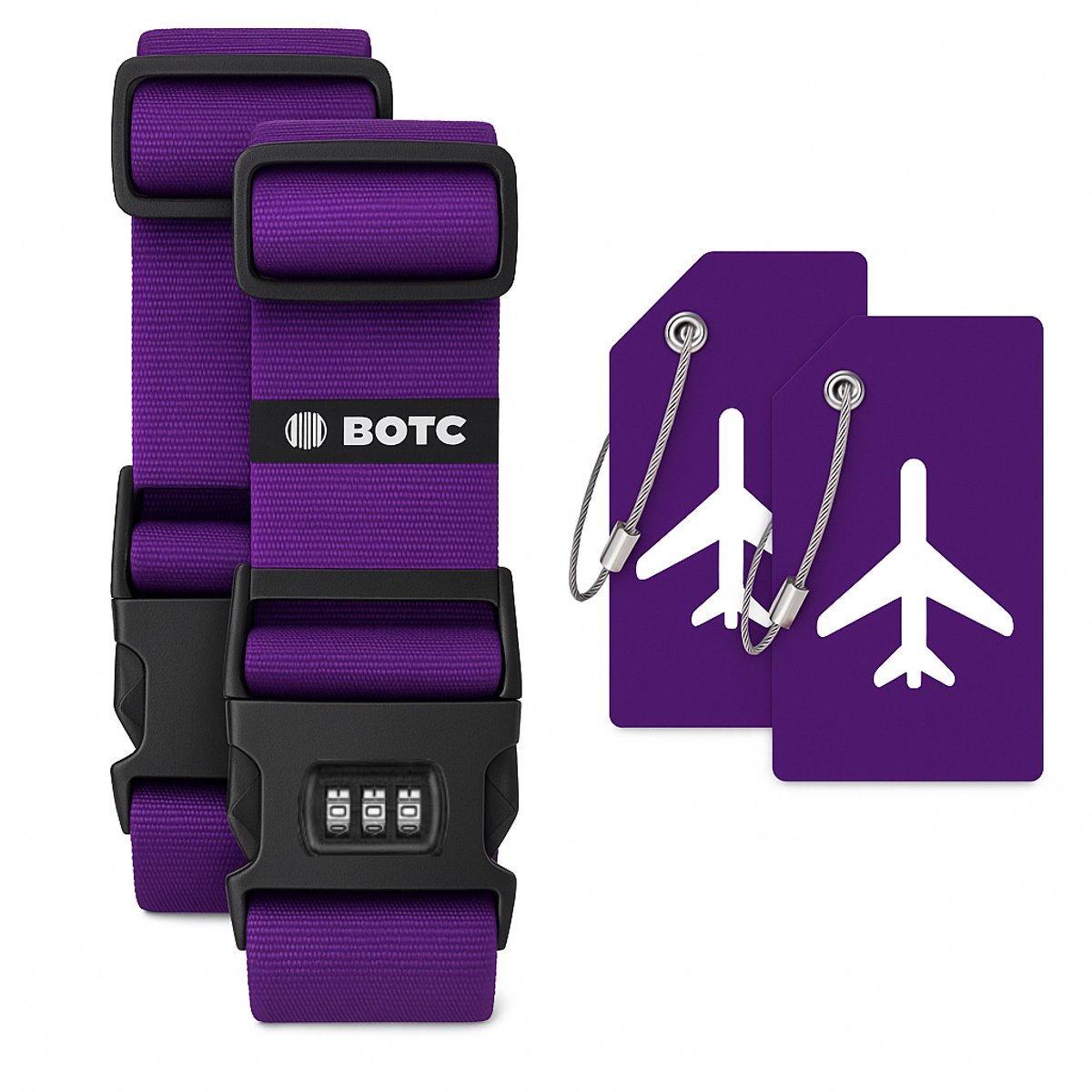 Bol.com BOTC Kofferriem met Cijfer Slot - 4 stuks - 2 Kofferriem met cijferslot + 2 bagagelabels - 200 cm * 5 cm - Bagage Riem -... aanbieding