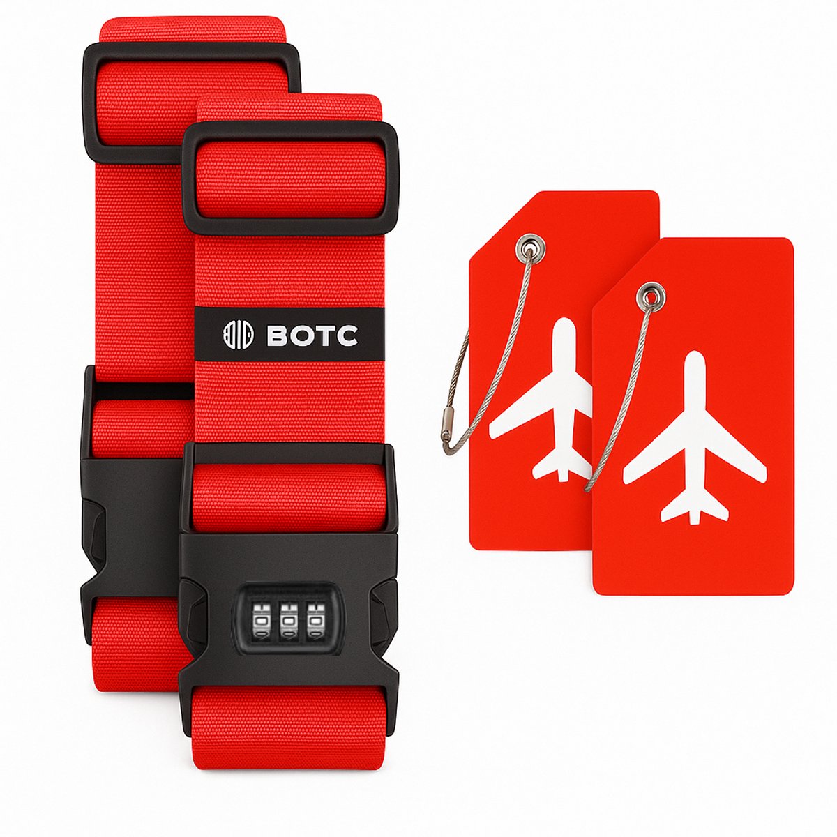 Bol.com BOTC Kofferriem met Cijfer Slot - 4 stuks - 2 Kofferriem met cijferslot + 2 bagagelabels - 200 cm * 5 cm - Bagage Riem -... aanbieding
