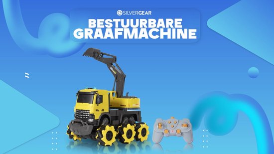 Silvergear Bestuurbare Graafmachine voor Binnen & Buiten - 10 km/u - 30 M Bereik - RC Offroad Auto - LED lampen - Speelgoed Autos Jongens en Meisjes - Cadeau voor Mannen - RC Car - 6, 7, 8, 9, 10, 11, 12, 13, 14, 15, 16 Jaar - Geel