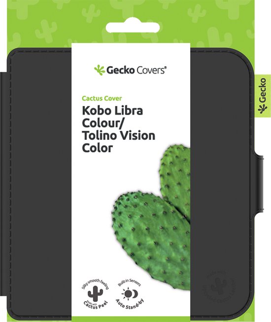 Gecko Covers Cactus Cover Hoes geschikt voor Kobo Libra Colour / Tolino Vision Color - E-reader Hoes - Slaap/Wake functie - Zwart van Gecko Covers — afbeelding 2