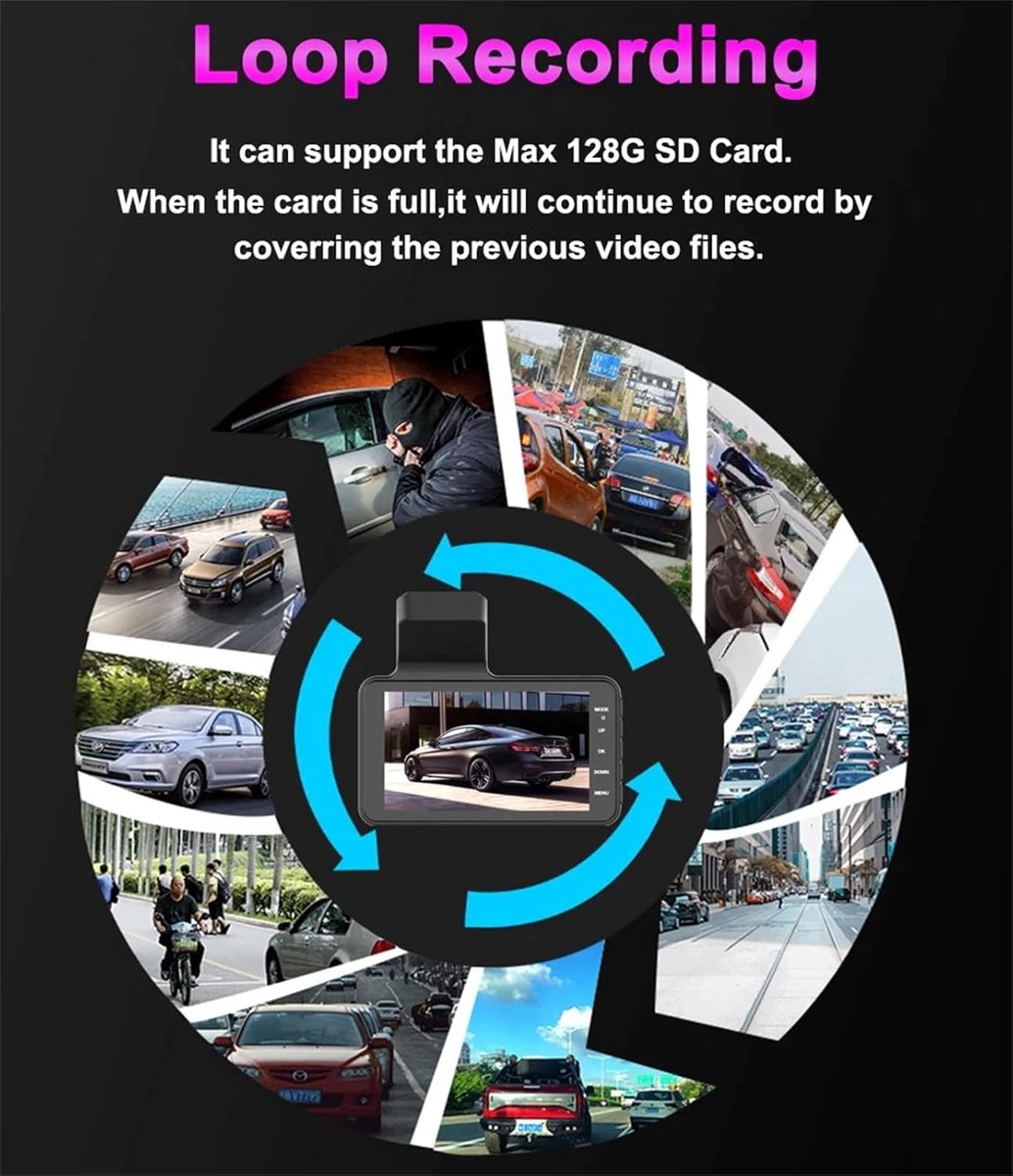 Verbeter de rijveiligheid met dashcams - Nieuwe dashcams voor en achter, dashcams voor voertuigen voor en achter, Ring-autocamera die 360 graden opnames voor en achter maakt (met 8G) – foto 3