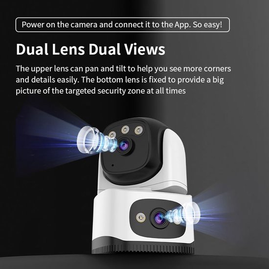 Beveiligingscamera voor binnen, dubbele camera's,270°-camera, babyfoon, huisdiercamera, detectie van mens/huisdier, AI-tracking, nachtzicht in kleur（Met 128G geheugenkaart） — afbeelding 2