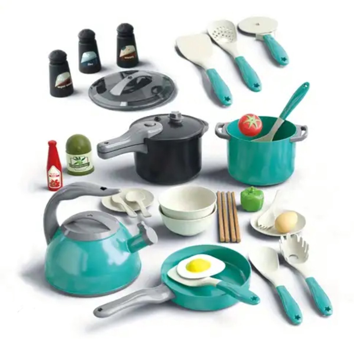 Ilso kinder keuken kookgerei set - 33 delig - veilige kindermessen - snijplanken - theepot