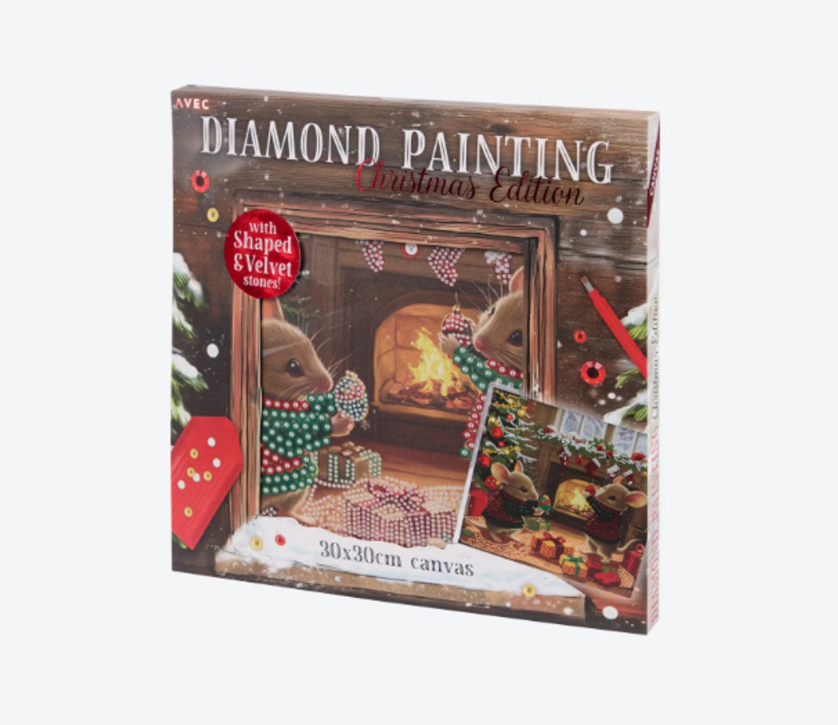 Diamond Painting muizen – Canvas 30×30 cm – Complete Set met velvet Steentjes – Kerst – Feestdagen