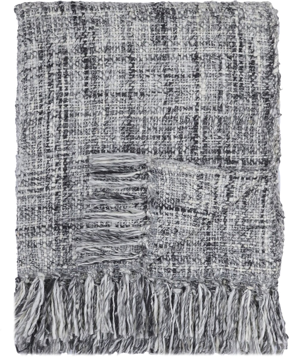 Urbane Hide | Luxe & Gezellige Plaid | Sierplaid | 130x170cm | Decoratieve Woonplaid met Kwastje | Wol, Polyester, viscose | Grijs