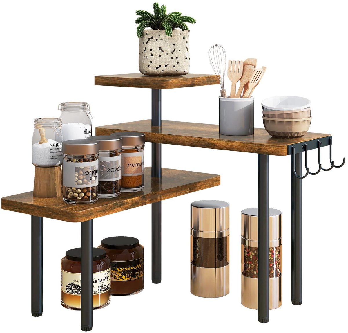 Azomor® Ruim hoekrek voor keuken en badkamer met verstelbare planken en haken