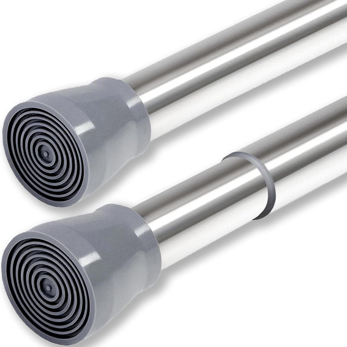 Allecto plus - Uitschuifbare gordijnstangen 2 stuks voor douchegordijn - Eenvoudig te monteren - Telescopische gordijnroeden badkamer keukenkasten - Zonder boren - Grootzilver - 140-250 cm