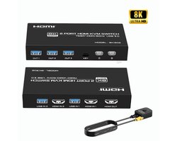 Delmark KVM Switch - HDMI 2 PC's naar 1 Monitor - 8K60Hz - HDMI 2.1 - 4x USB 3.0 Poorten - Inclusief HDMI en USB kabels - 2 PC's op 1 Monitor