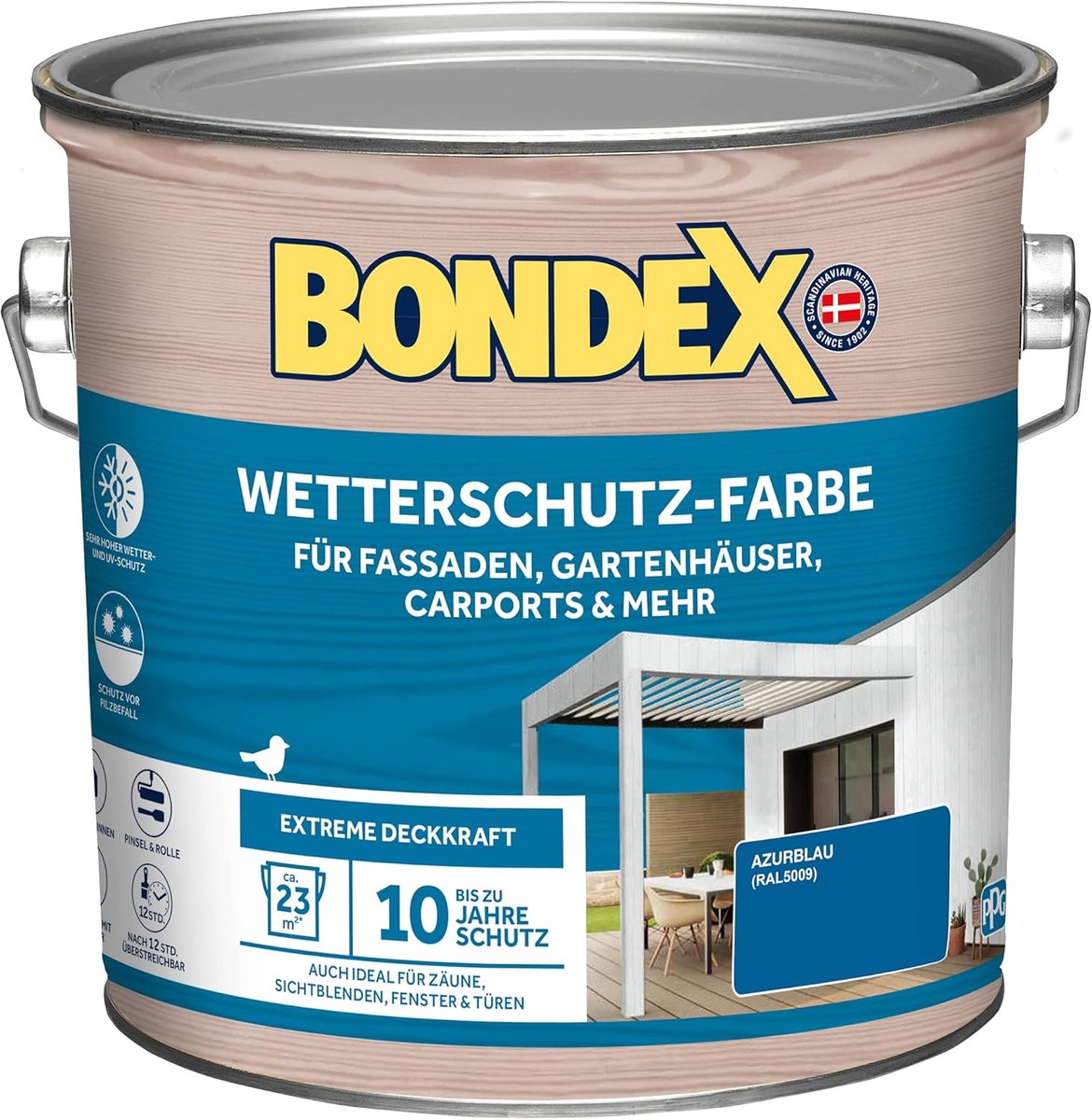 Bondex Weerbestendige Verf Azuurblauw (RAL 5009) 2,5 L voor 23 m² | Extreem dekkend | Uitstekende weersbestendigheid | Zijdeglans | Weerbestendige verf | Houtverf