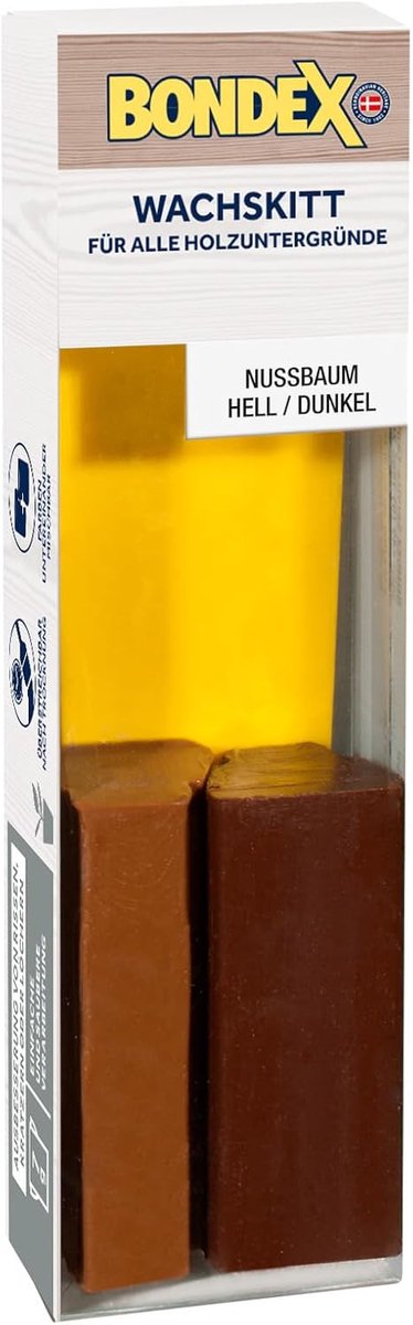 Bondex Wax Putty Donker/Licht Walnoot 7 g Blok | Repareert scheuren, krassen of gaten | Eenvoudige en schone verwerking en toepassing | Overschilderbaar na droging | Inclusief kunststof spatel | Houtpasta | Houtvulling