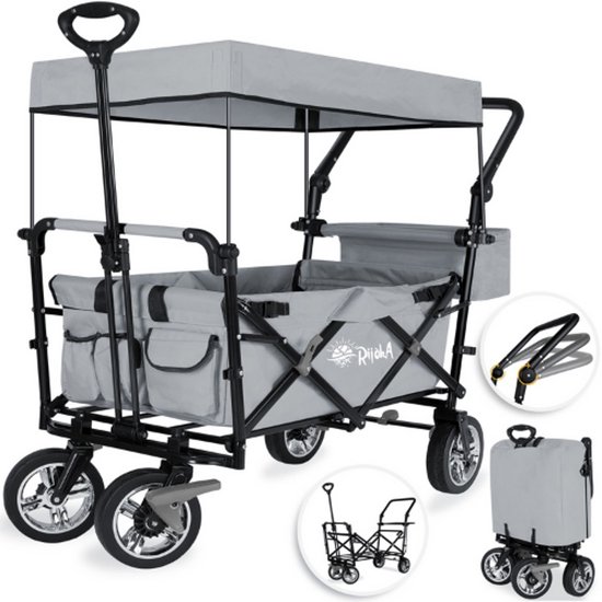 Rijoka Luxe Opvouwbare Bolderkar/Bolderwagen | Met Dakje en Draagtas | Light Gray