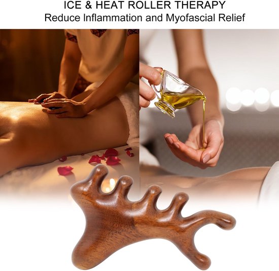 Massagekam - Kam - Gua Sha-massagetool - Hoofdhuidverzorgingsmassagekam - Gezichtsmassage - Combineert Gua Sha- en Shiatsu-functies - Geschikt voor dagelijkse verzorging thuis, ontspanning op kantoor en ontspanning op reis - bruin