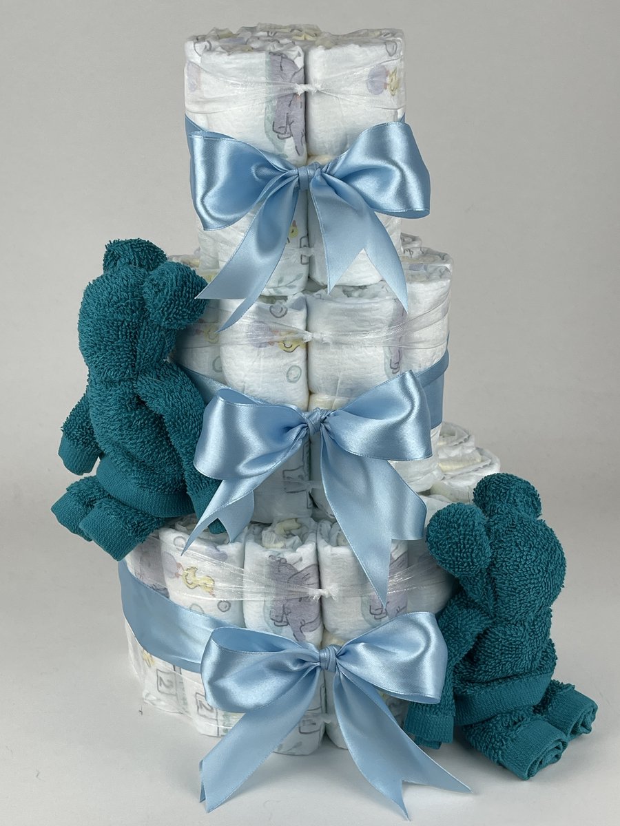 Chouette-Chouette | Luiertaart Jongen | Kraamcadeau | Geboorte Jongen | Babyshower | Beren Lake groen - Blauw