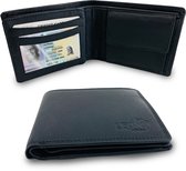 LeonDesign - Portemonnee - Portemonnee heren - Portemonnee jongens - Zwart - Heren portemonnee - Heren portefeuille - Compact - Billfold model muntvak - Briefgeldvak - 11 pasjes - Leer
