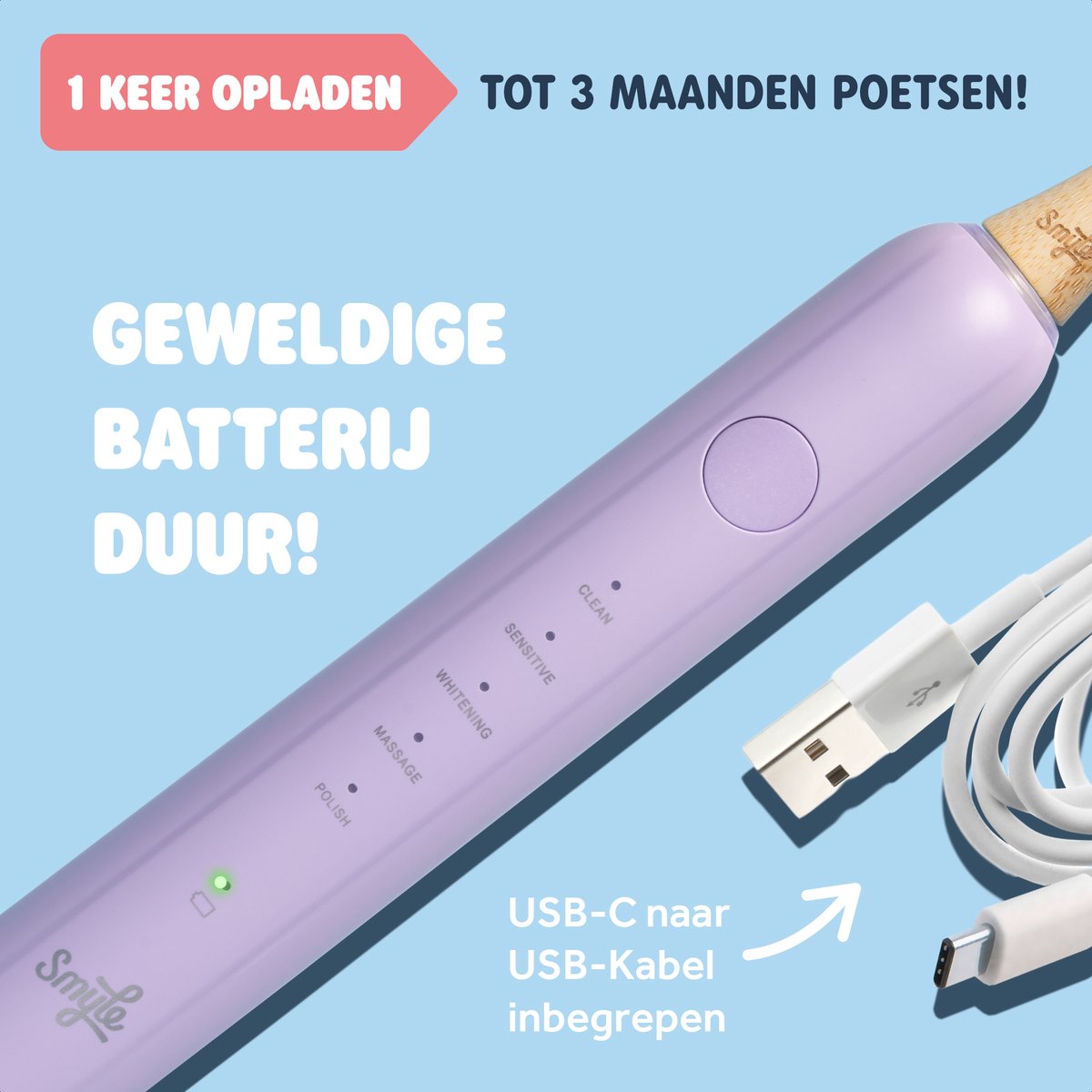 Smyle Sonische Tandenborstel met USB-C Oplader en Druksensor - afbeelding 3