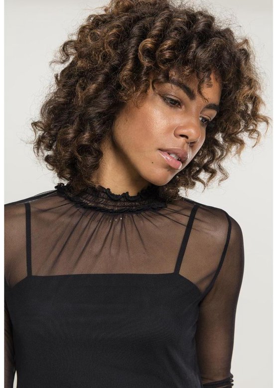 Urban Classics Haut à manches longues - XS- Mesh Double Layer, Zwart translucide