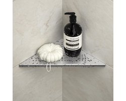 Allecto plus - Hoekdoucheplank van roestvrij staal 304 met roosterdesign voor betegelde muren - Inbouwplank voor badkamerrenovatie - Geborsteld - 254 mm - Stijlvol en praktisch.