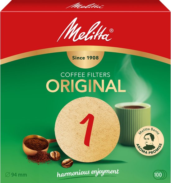 Foto: Melitta original koffiefilters 94 mm n1 bruin 100 stuks