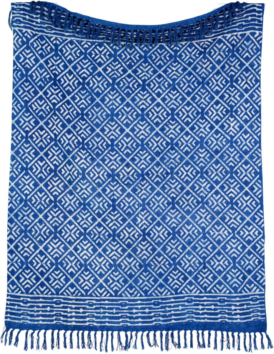 Urbane Hide | Traditionele Indigo Dabu Print Plaid | SierPlaids | 120x160 cm | met Franjes | 100% Katoen | Indigo en Wit