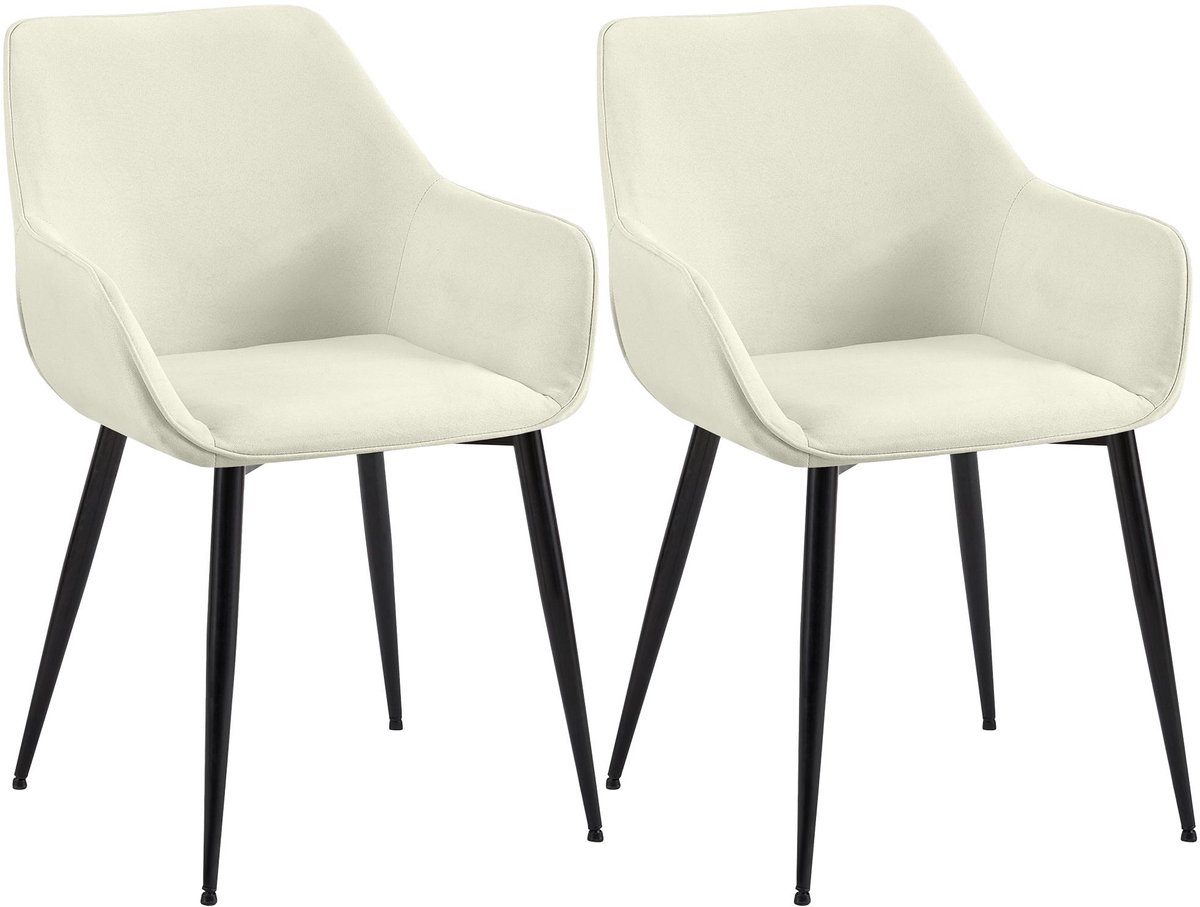 CLP Luena Set van 2 eetkamerstoelen - met armleuning - zwart metalen frame - tot 150 kg belastbaar - Stof/creme