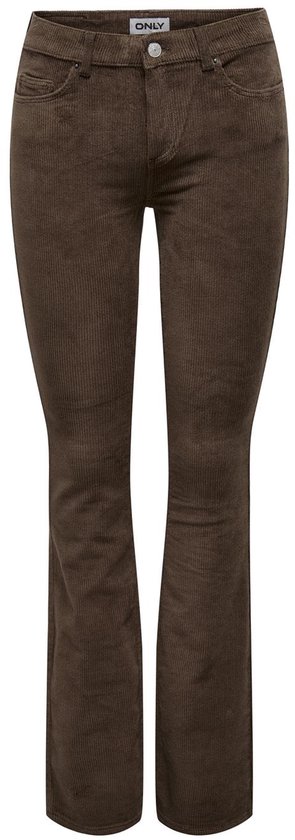 Bruine corduroy broek met rechte pijpen, zichtbaar vooraanzicht.