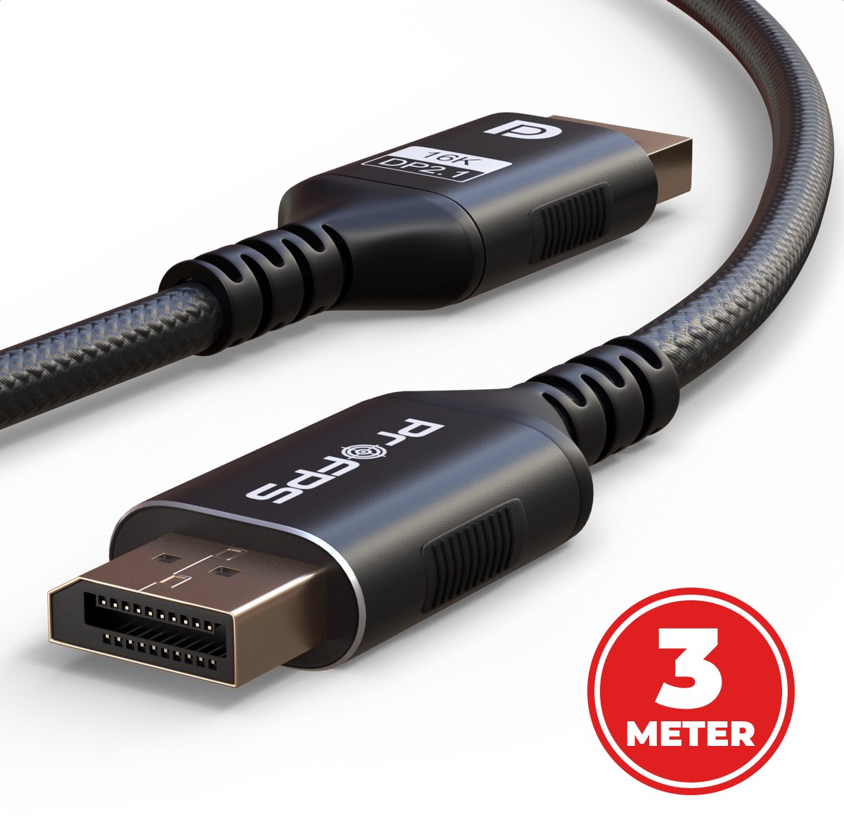 ProFPS DisplayPort 2.1 Kabel 3M – 80Gbps – 8K/16K – 144Hz – Nylon