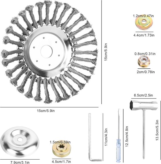 Onkruidborstel met 6 inch diameter, roestvrij staal, professioneel gereedschap voor bosmaaier, draadborstel, accessoires voor wieden - Ø 25,4 mm — afbeelding 5