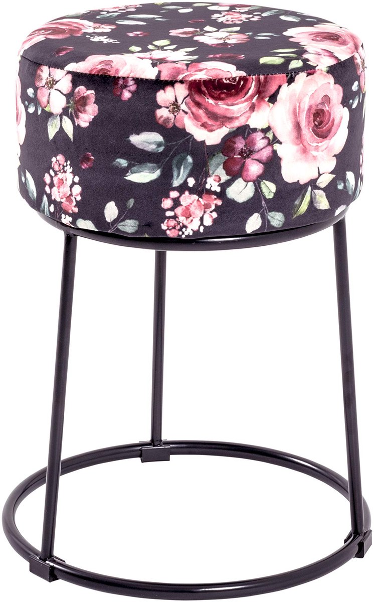 Azomor® Elegante zwarte kruk met fluwelen bekleding en metalen afwerking