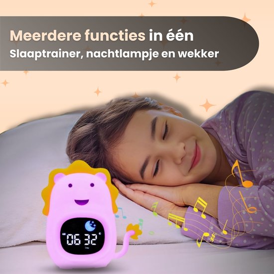 Luvonic® Slaaptrainer - Kinderwekker - Nachtlamp en Wekker - Kindvriendelijke Slaapwekker - Slaaptrainer met Led en Geluid - White Noise - 8 Verschillende Kleuren - Kind/Peuter/Kleuter - Leeuw van Luvonic — afbeelding 3