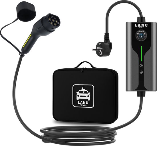 Mobiele Thuislader Type 2 vanaf stopcontact - 6 meter - 3,7kW 6–16A - IP67 Waterdicht - Memory & Timer functie - Thuislader elektrische auto - Incl. Draagtas