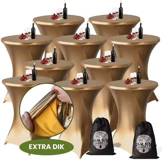 Foto: Statafelrok goud x 10 80 85 x 110 cm met opbergtas statafelhoes stretch stof kras en vouwvrije statafel rok extra dik goude sta tafelrok 10 stuks statafelhoezen voor horeca evenementen feest bruiloft en partijen