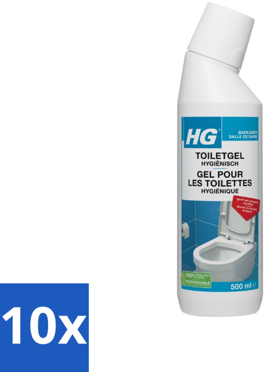 10 x HG - Badkamer - Toiletgel Hygiënisch - Geeft Een Glanzend Resultaat - 500 ml - Voordeelverpakking - 10 stuks
