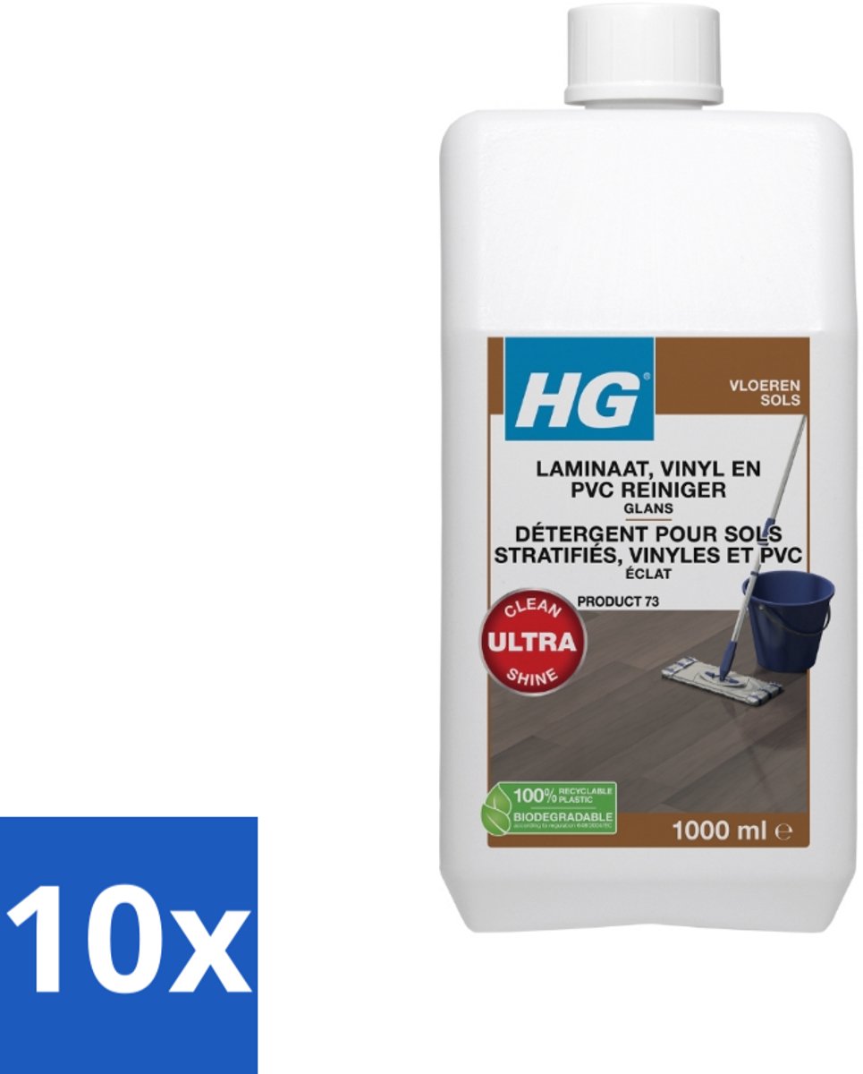 10 x HG Laminaatreiniger Glans 1 liter - Laminaat Reinigen - Glans Herstellen - Dweil Reiniger - Vloer Reinigen - Laminaat Schoonmaken