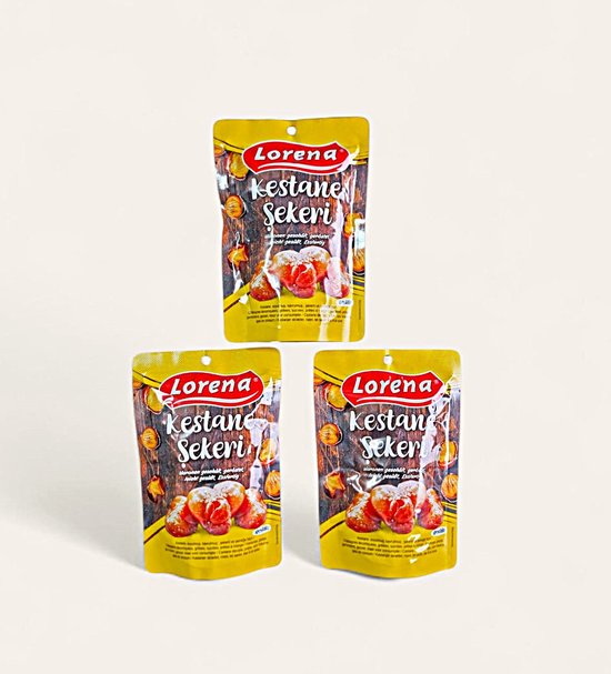 Lorena Kastanje Suiker 3x125g – Traditionele Turkse Lekkernij | Glutenvrije & Natuurlijke Gezonde Snack - Kestane Şekeri 3x125g – Geleneksel Türk Lezzeti | Glutensiz & Doğal Sağlıklı Atıştırmalık - Chestnut Candy 3x125g – Traditional Turkish Delight