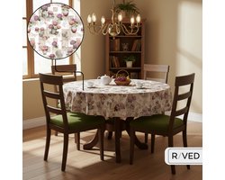 Raved Rond Tafelzeil - 160 cm ø - Hortensia Paars - PVC - Afwasbaar