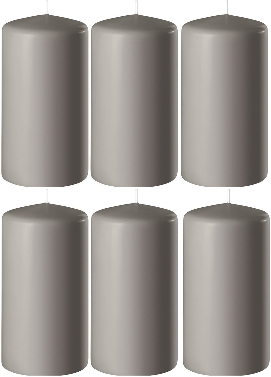Enlightening Candles Cilinderkaars/stompkaars - 8x - zand/grijs - D6 x H10 cm - 36 branduren - Dikke kaarsen - Voor kandelaar of plateau