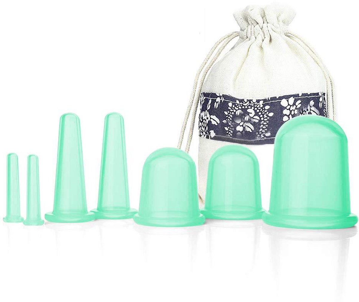 Siliconen cupping set - Facial cupping set - cupping massageapparaat voor gezicht en lichaam - vacuümzuignappen - anti-cellulitiscup - geweldige cellulitisverwijderaar voor thuisgebruik, Lichaams- en gezichtsmassagers (7 stuks groente) - Cyslmuk®