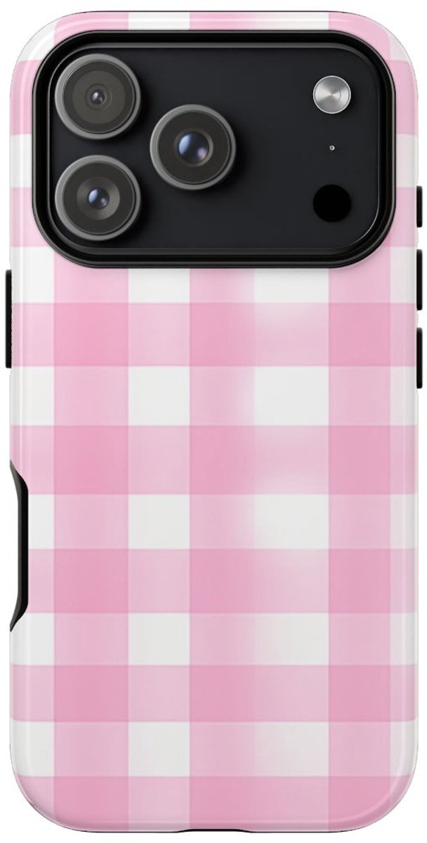 Roze en Wit Geruit Patroon – Telefoonhoesje Geschikt voor iPhone 17 Pro