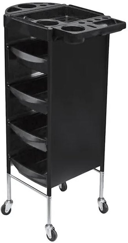 RickiParodi Salon Trolley – Kapperskar – 5 Laden – Zwart – Met Metalen Poten en Wieltjes