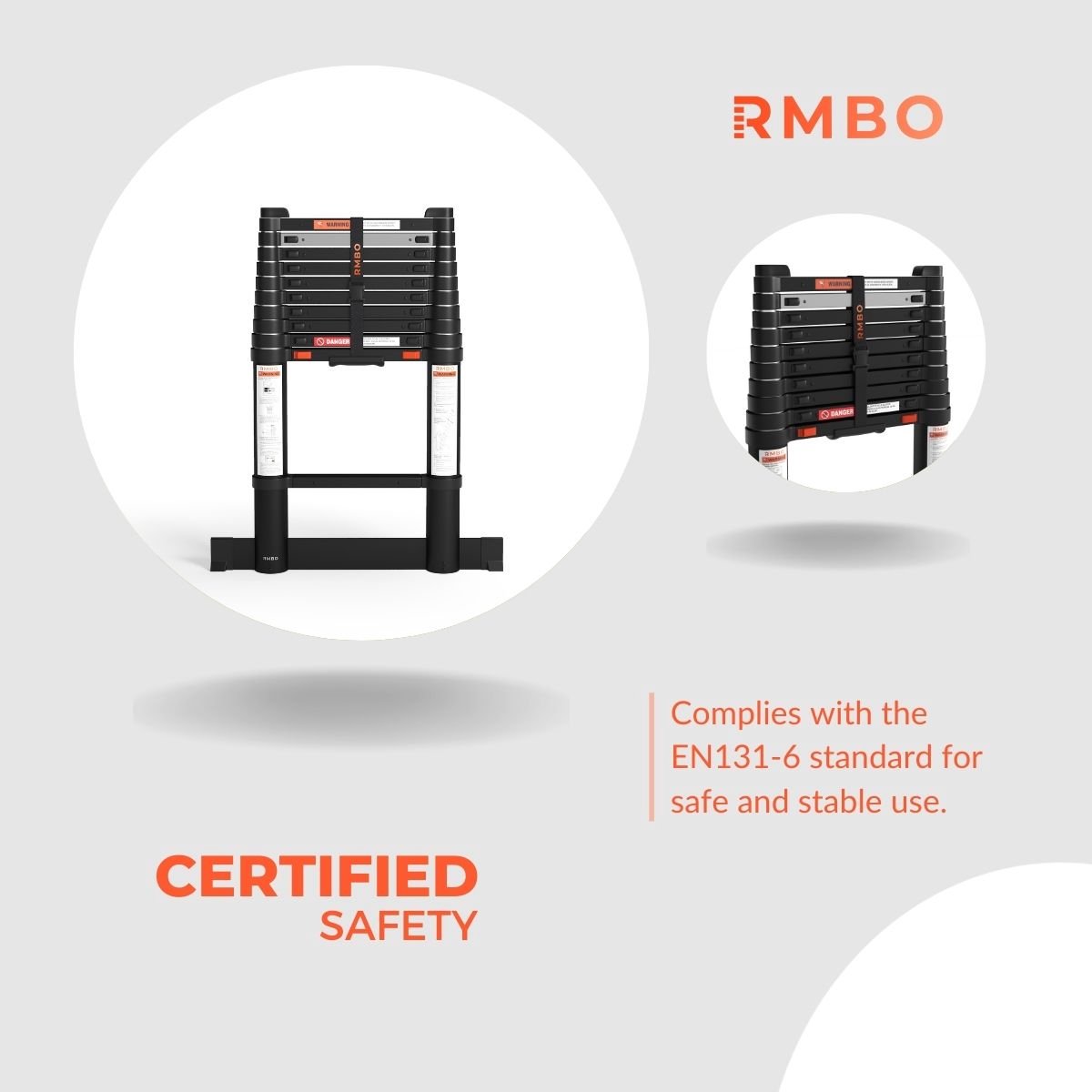 RMBO Telescopische Ladder - Telescoopladder - 3.20m lang, Compact en Draagbaar met Soft Closing Systeem, Geschikt voor Particulier en Professioneel Gebruik, Telescopische Vouwladder, Max. Belasting 150 kg, EN 131.6 – foto 6