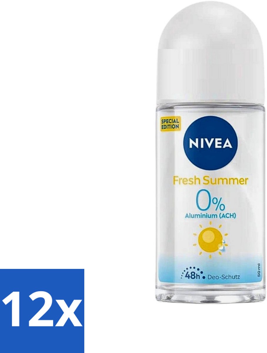 12 x Nivea - Deo Roll-On - Fresh Summer - Special Edition - 50 ml - NIVEA Fresh Summer Roll-On - 48 Uur Bescherming - Zomergeur - Anti-transpirant - Zweet En Geur