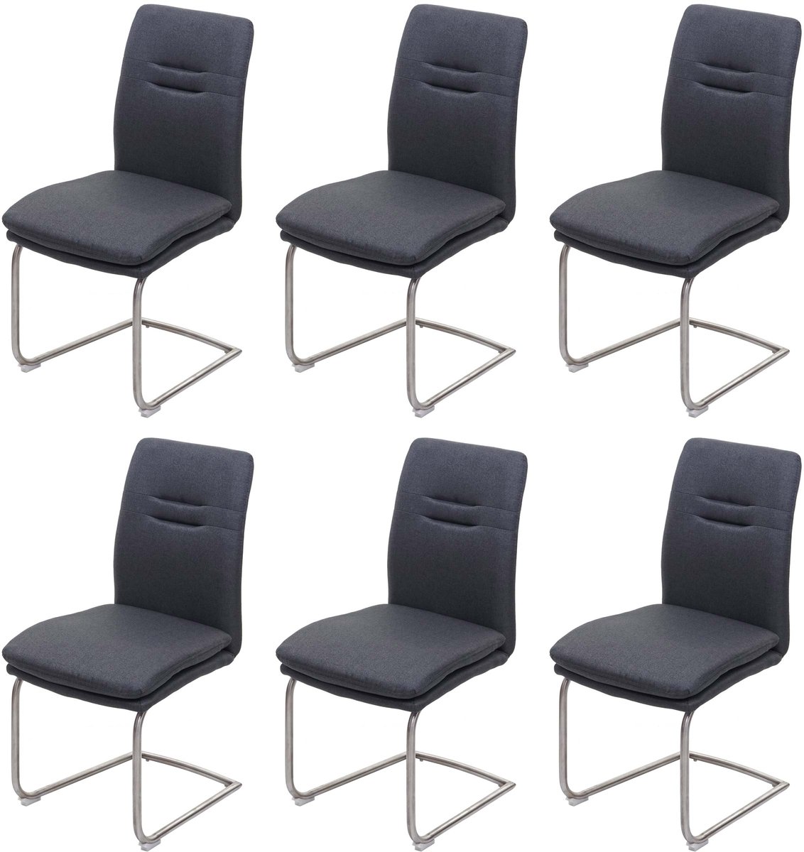 MCW Set van 6 eetkamerstoelen MCW-H70, keukenstoelen als sledestoelen, stof/textiel, geborsteld roestvrij staal ~ donkergrijs